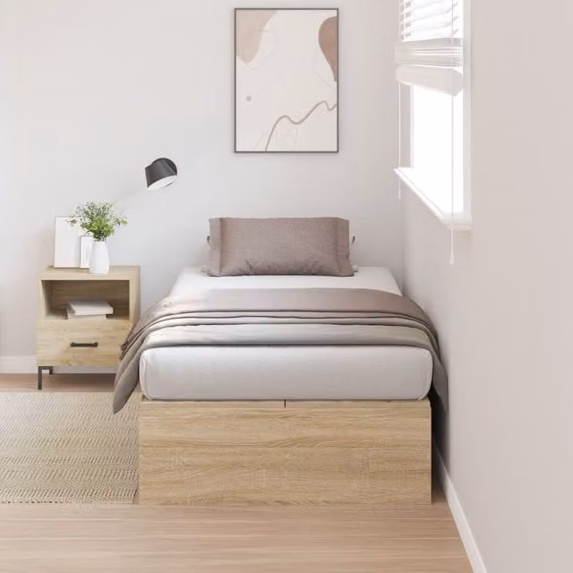 Berkfield Home Sonoma Oak Storage Bed Frame with Lift Up Base, Beige, W/D/H: 90 x 190 cm