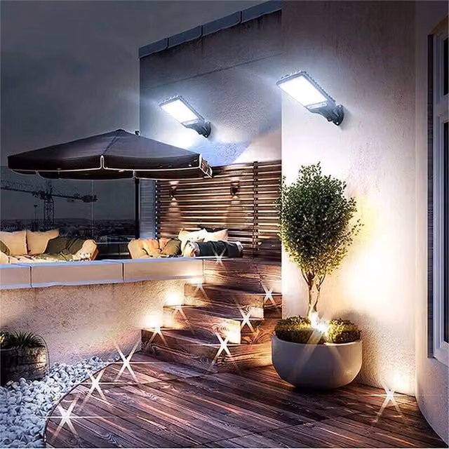 SPETLEK 4-Piece Set of 6000W LED Solar PIR Motion Sensor Wall Lights with Remote Control in Black