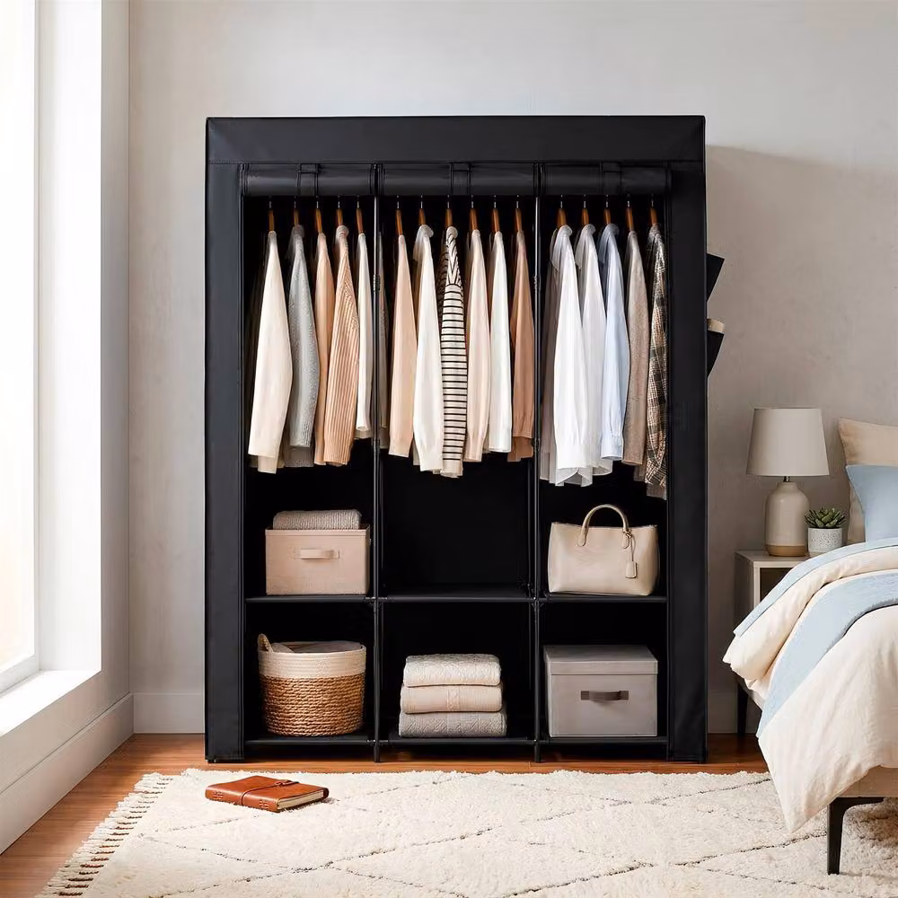 Harbour Housewares Portable Fabric Wardrobe in Black, W/D/H: 130 x 45 x 167 cm – 2