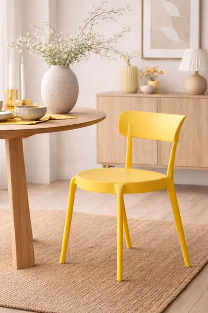Fusion Living Stackable Plastic Bistro Dining Chair in Yellow Matt