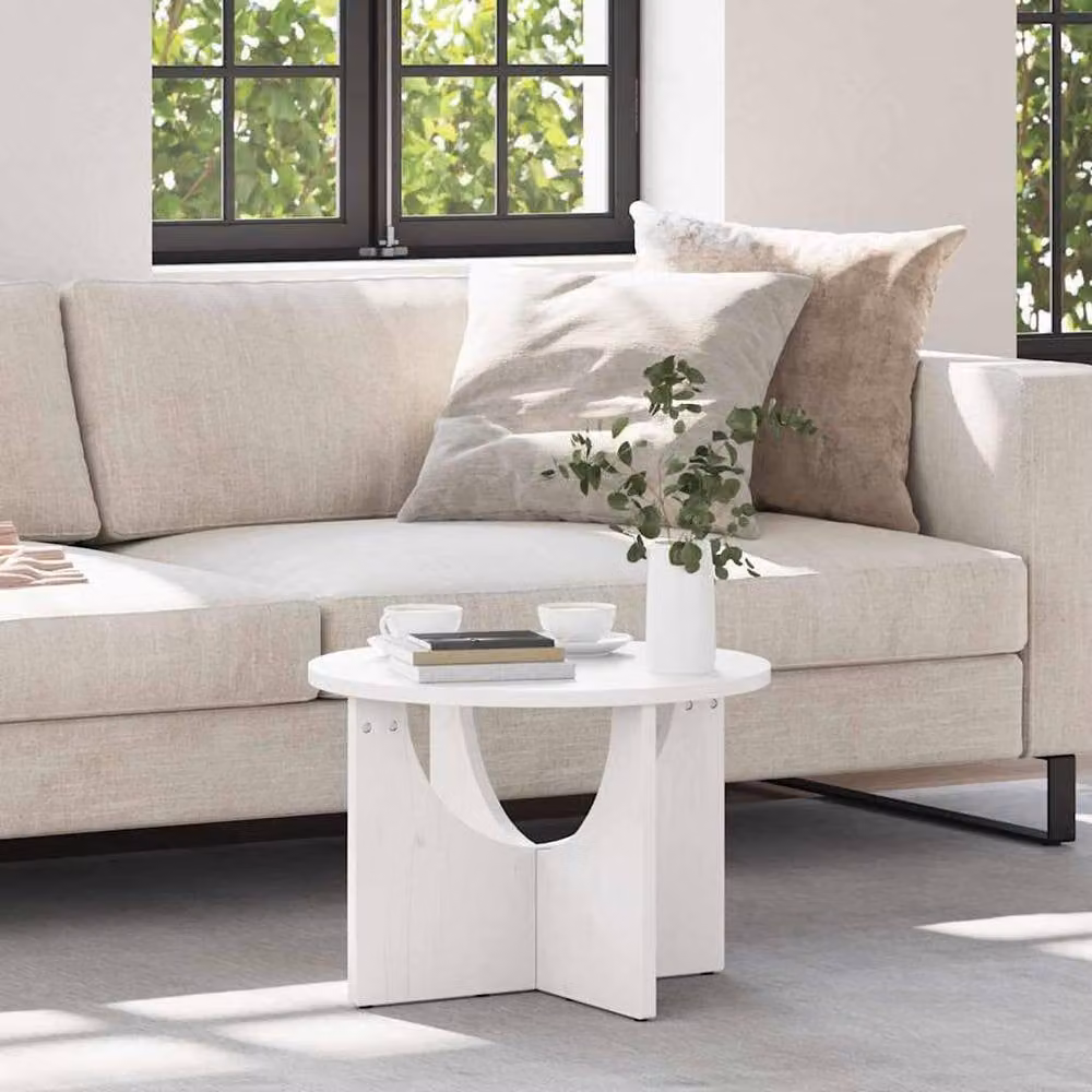 Berkfield Home White Solid Pine Wood Full Coffee Table W/D/H: 50 x 50 x 35 cm – 2