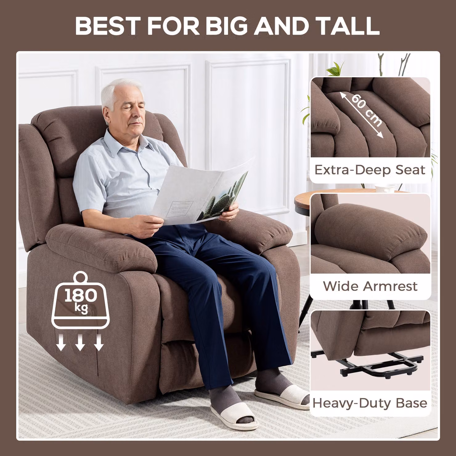 HOMCOM Eight-Point Massage Electric Lift Recliner Chair for Seniors in Dark Brown – 6