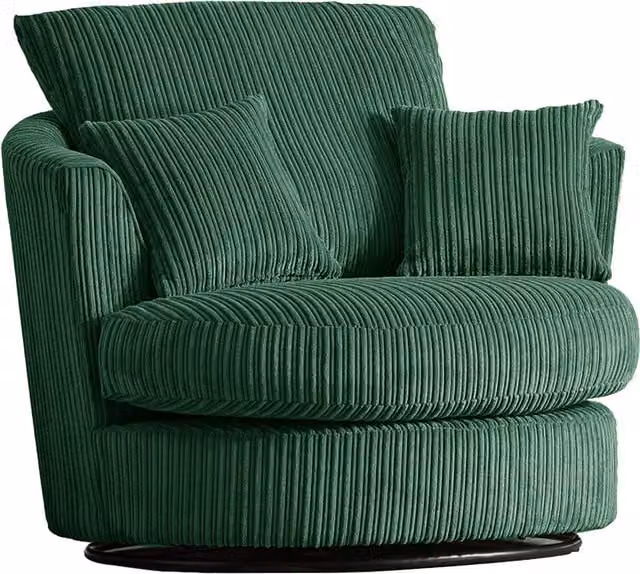 Furnishings For Less UK Luxor Jumbo Cord Single Seater 360 Degree Swivel Chair in Green – 1
