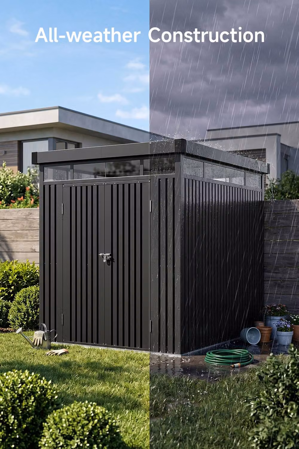 Garden Sanctuary Black Galvanised Steel Double Door Garden Tool Shed W/D/H: 2.6 x 2 x 2 m – 3
