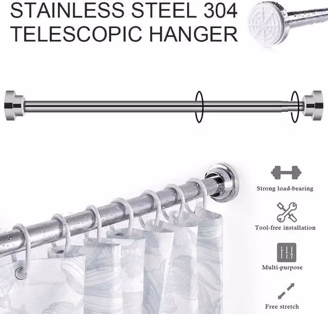 PAWNORA Silver Extendable Stainless Steel Wardrobe Hanging Rail Rod