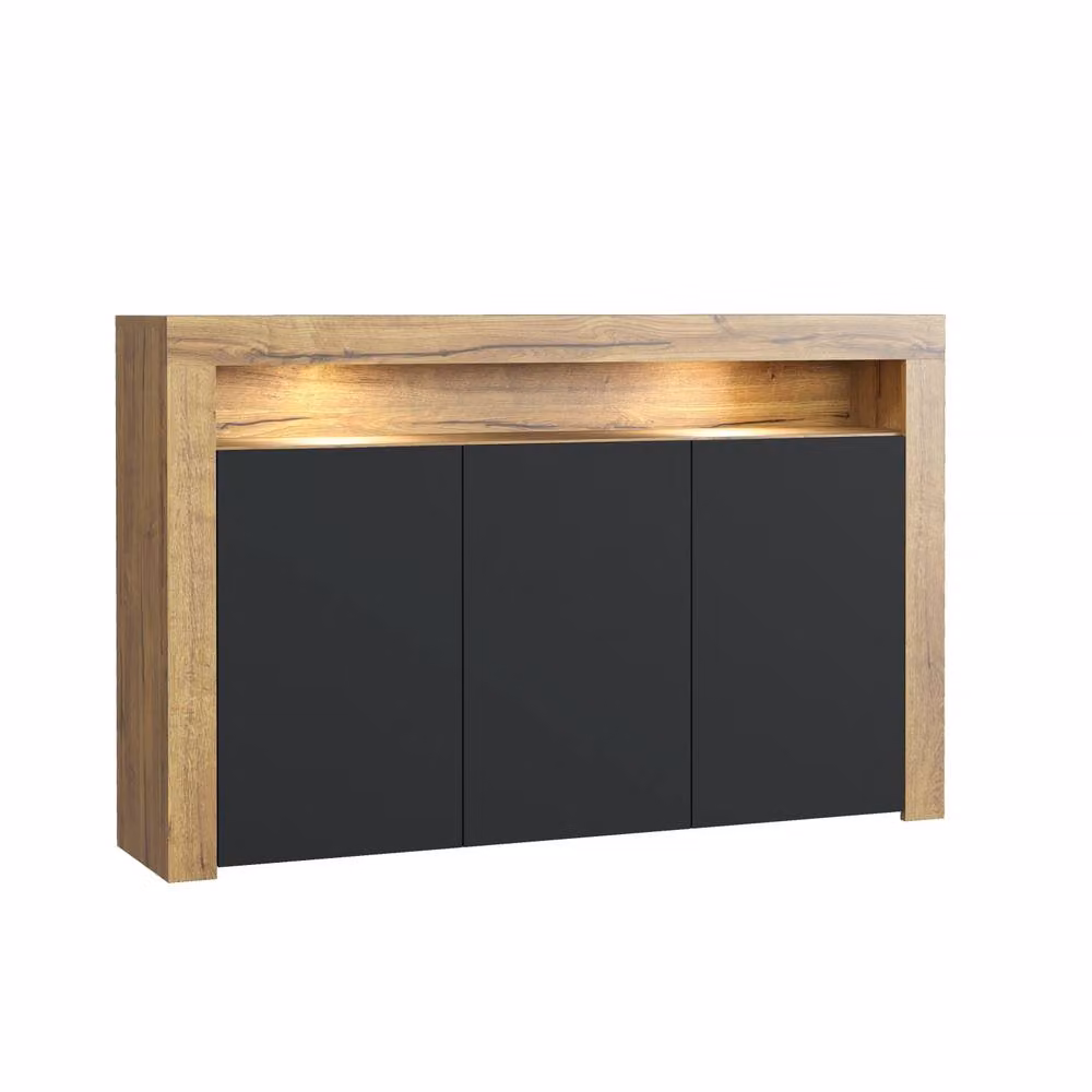 Mex Furniture LTD Aether Sideboard in Dark Oak and Black Matt with Integrated LED Lighting, W: 155 cm, H: 92 cm, D: 40 cm – 5