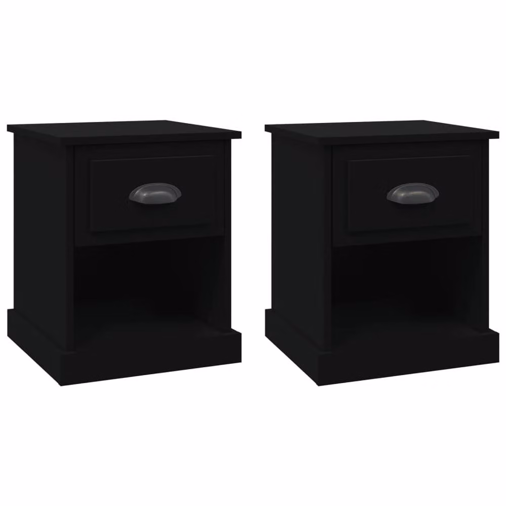 Berkfield Home Set of 2 Modern Black Bedside Cabinets, W/D/H: 39 x 39 x 47.5 cm – 3