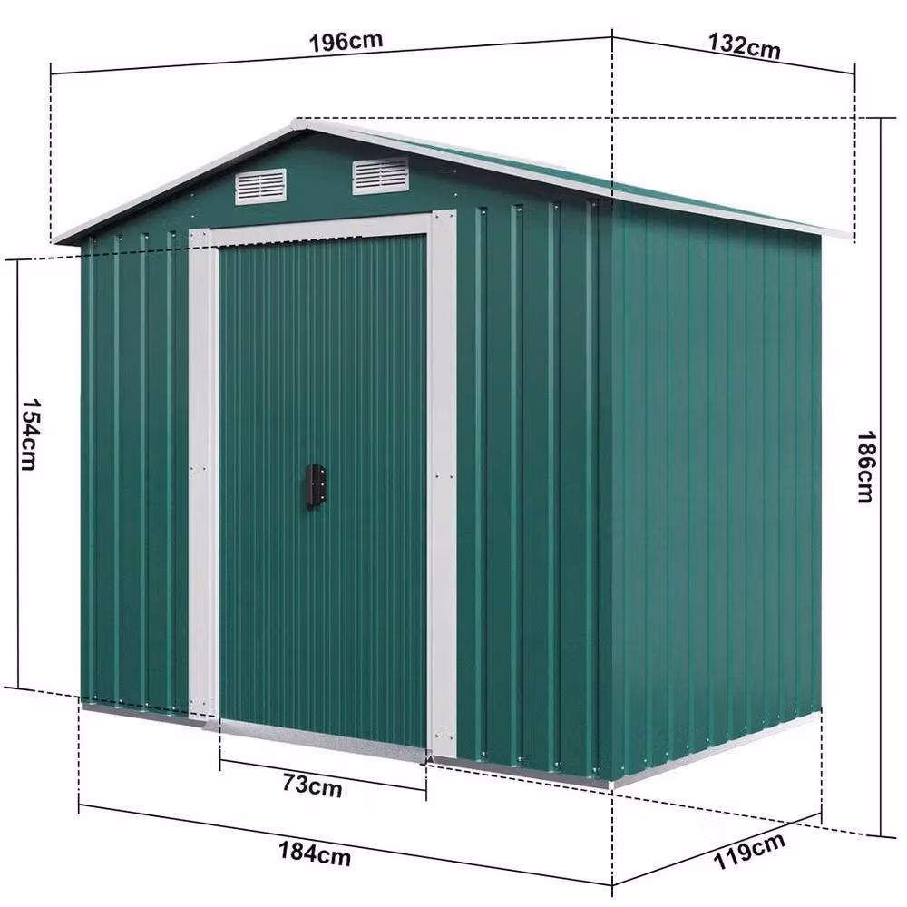 FLAVORA Green Metal Garden Shed with Double Doors and Gable Roof – 2
