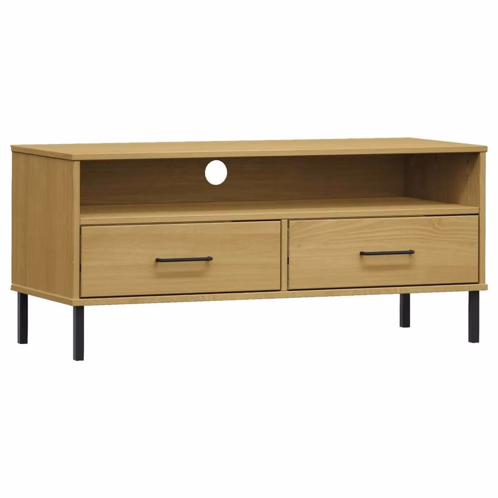 Berkfield Home OSLO TV Cabinet in Light Brown Solid Pine Wood with Metal Legs, W: 106.0 cm, D: 40.0 cm, H: 46.5 cm – 3