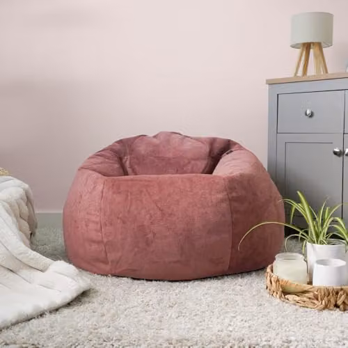 rucomfy Velora Classic Adult Bean Bag Chair in Pink Velvet with Removable Cover – 2