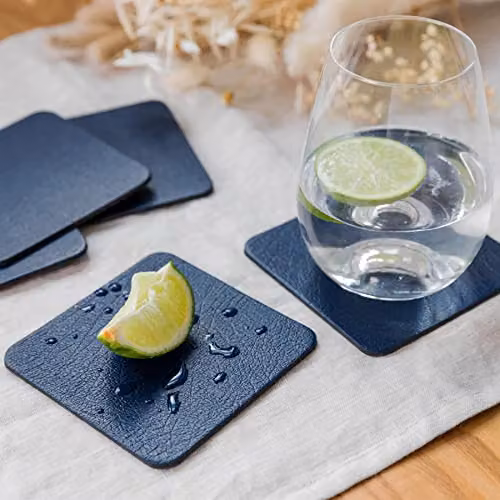 Lara May Collection Set of 8 Recycled Leather Placemats and Coasters in Royal Blue – 4