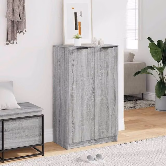 Berkfield Home Modern Grey Shoe Cabinet with Hinged Doors and Internal Shelves, W/D/H: 59 x 35 x 100 cm – 1