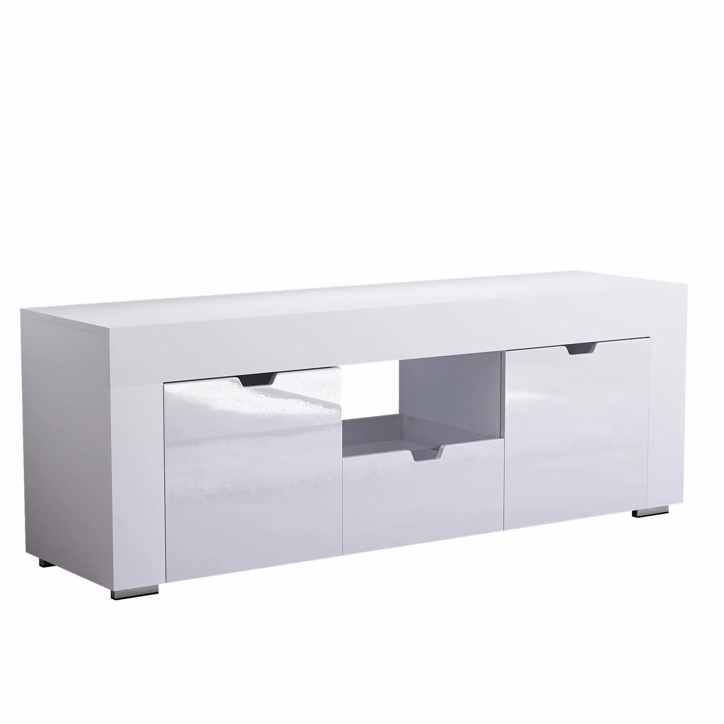 Vida Designs Eclipse Modern White Glossy LED TV Unit with 2 Doors, 1 Drawer and Integrated Lighting – 6