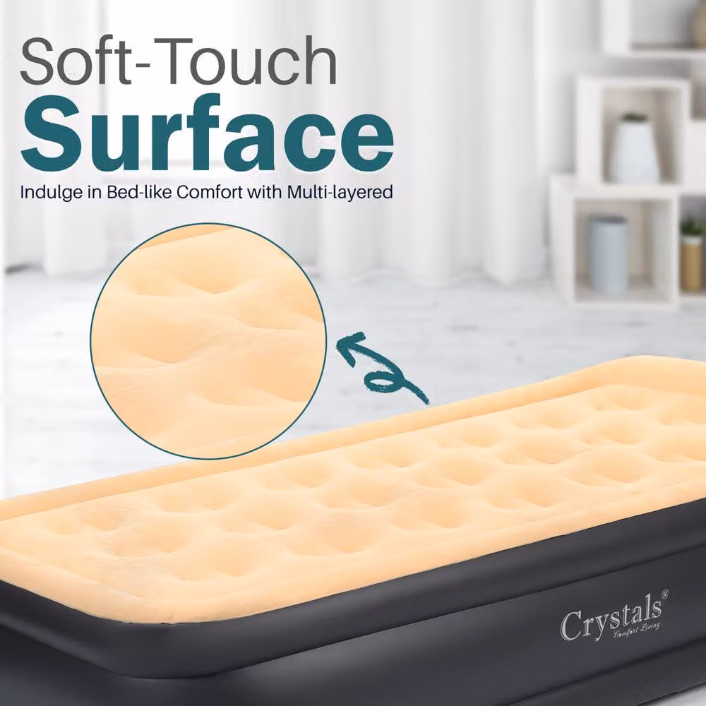 Crystals Single Inflatable Air Bed Mattress with Electric Pump, Beige, W: 90 cm, L: 200 cm – 5