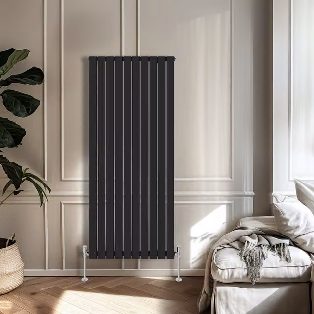 Right Radiators Single Panel Flat Panel Vertical Radiator in Black, Height: 160 cm, Width: 68 cm