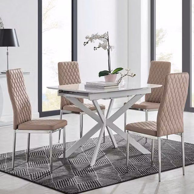 FurnitureboxUK LIRA 120 Extending Kitchen Dining Table and 4 Milan Chairs in Cappuccino