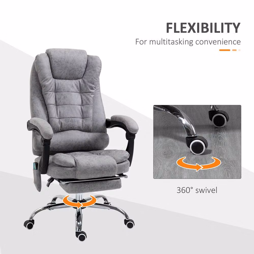 ERGOVEXA Grey Office Chair with 6 Point Massage, Back Heat and Reclining Function – 2