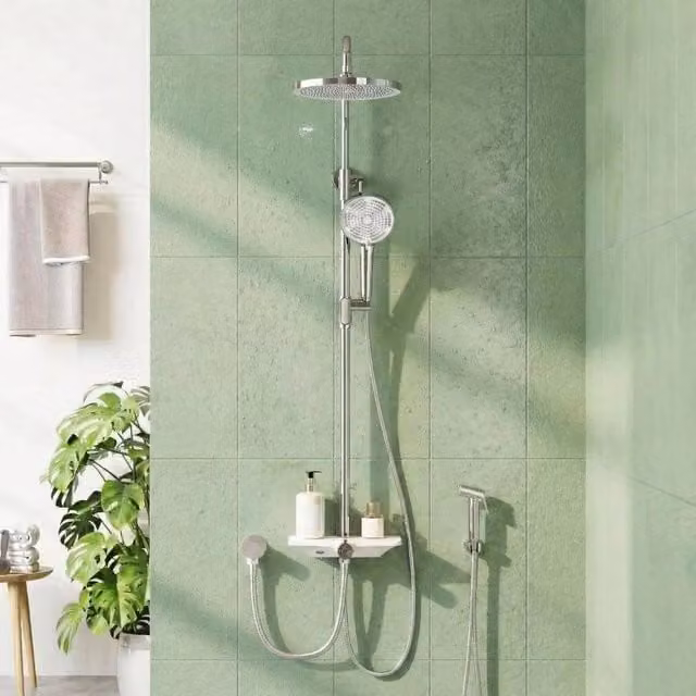 London Boutique Adjustable Shower Riser Rail Kit in Silver with 25cm Round Rain, Massage and Jet Spray Head and Handheld Shower