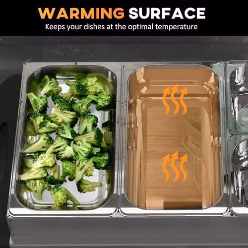 HOMCOM 300W Electric 4 Tray Buffet Server with Warming Plate in Silver – 4