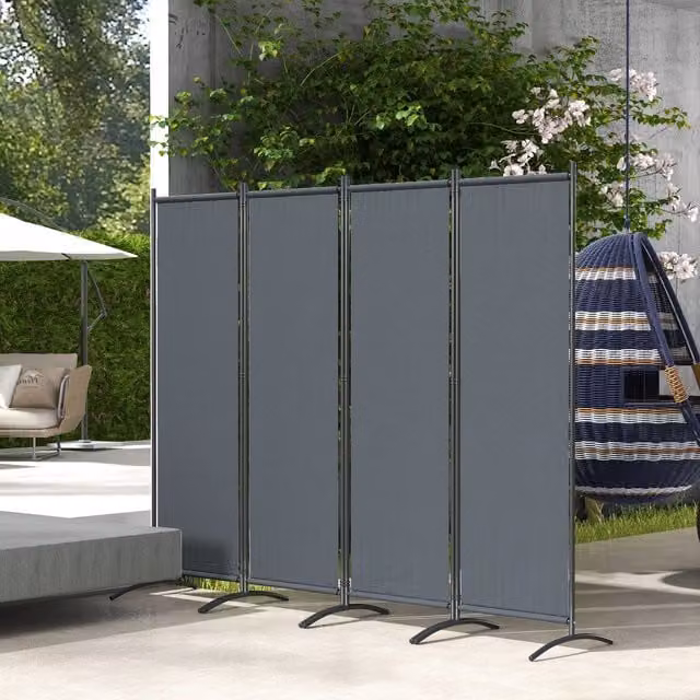 OUTSUNNY 4 Panel Folding Room Divider, Portable Matt Grey Metal Partition Separator – 1