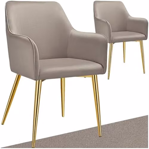 tectake Set of 2 Avane Dining Chairs with Velvet-Look Fabric and Armrests in Taupe – 1