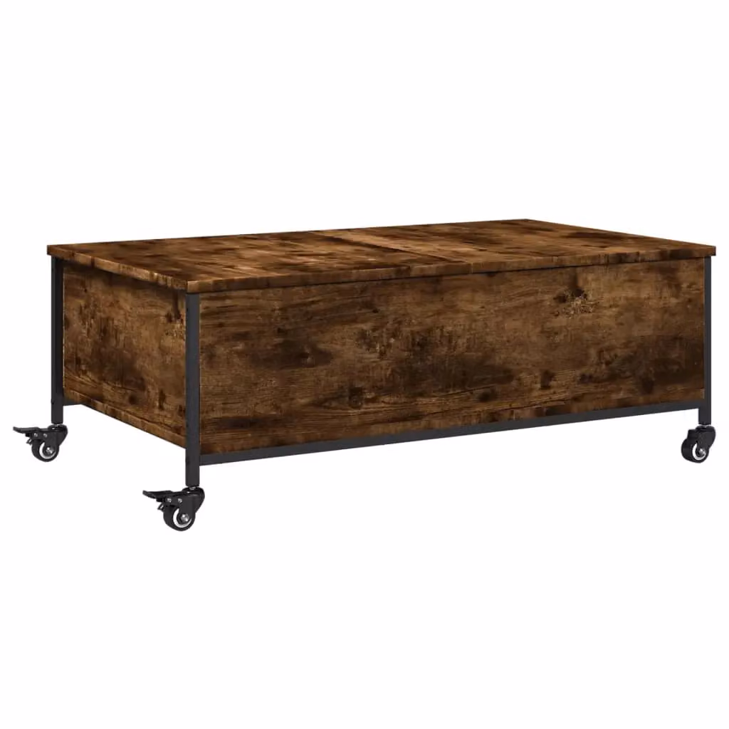 Berkfield Home Smoked Oak Coffee Table with Castors, Brown, W: 91 cm, D: 55 cm, H: 34 cm – 2
