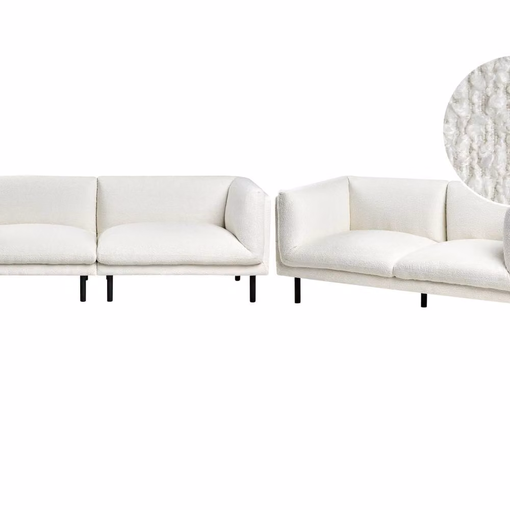 Wyld and Coco 5-Seater Boucle Sofa Set in White with Chrome Metal Legs – 2