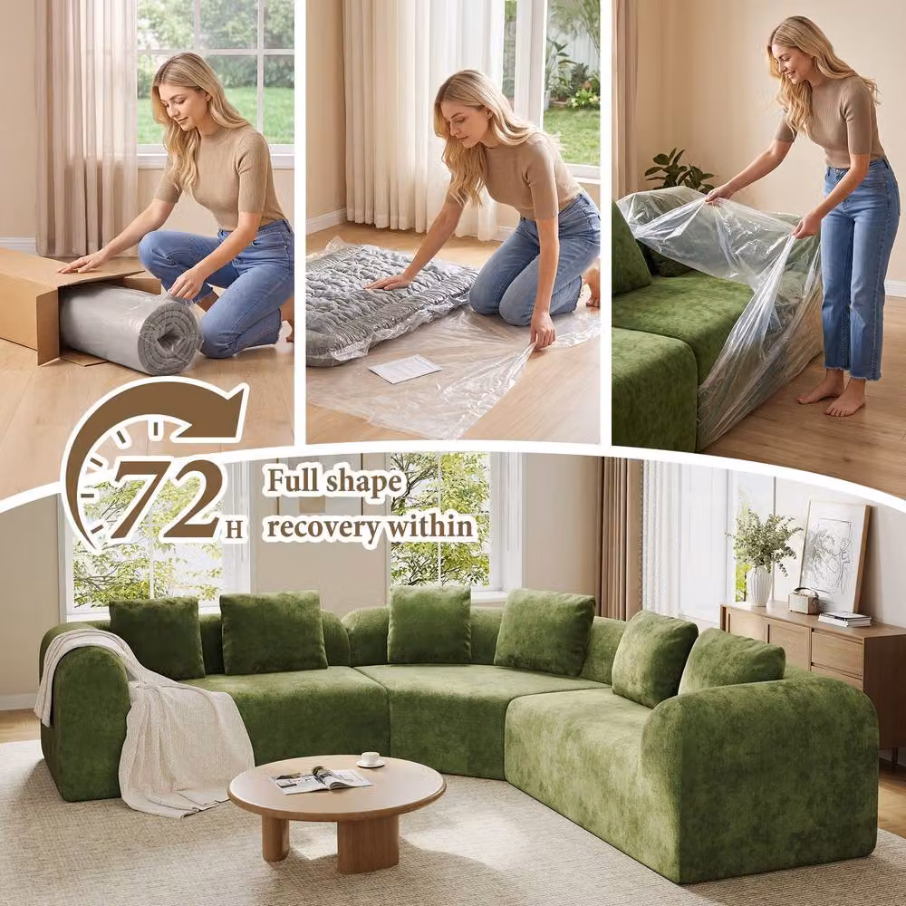 Dprodo Modular L-Shaped Chenille Corner Sofa in Green with Scatter Cushions – 5