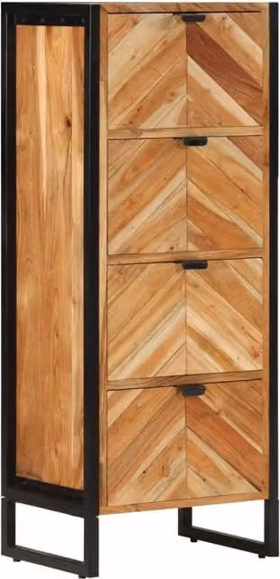 Berkfield Home Brown Acacia Wood and Iron Industrial Bathroom Cabinet with Doors and Drawers, W/D/H: 40 x 30 x 100 cm – 1