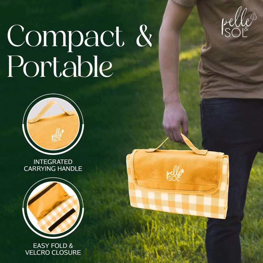 Pelle & Sol Foldable Waterproof Picnic Blanket in Blue and Yellow – 4