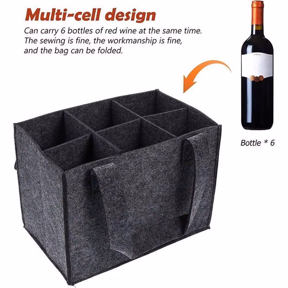 EONLION Grey Felt Wine Bottle Carrier for 6 Bottles – 5
