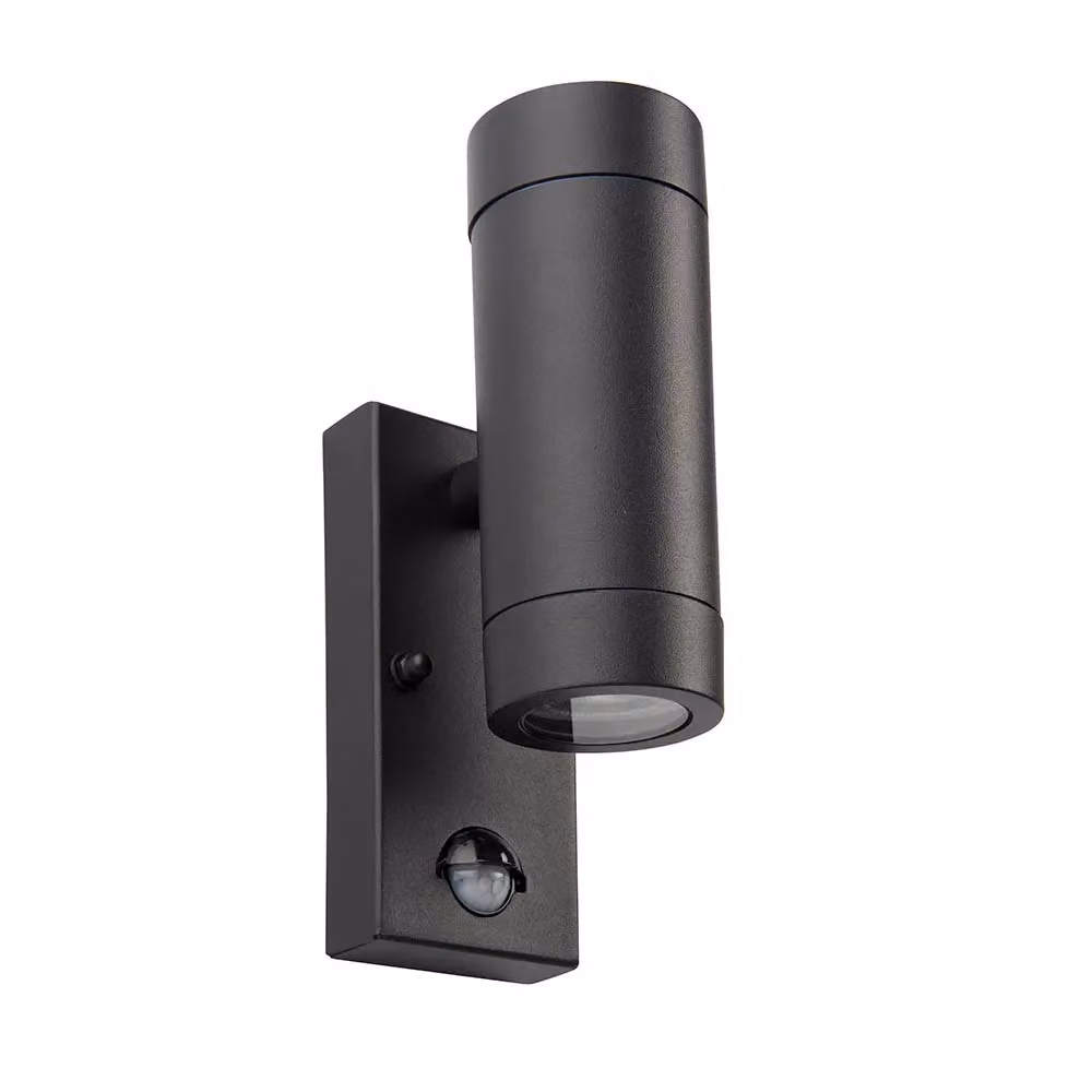 Netlighting Odyssey PIR Motion Sensor Up Down Wall Lamp in Satin Black and Clear Glass, IP44 Rated – 2
