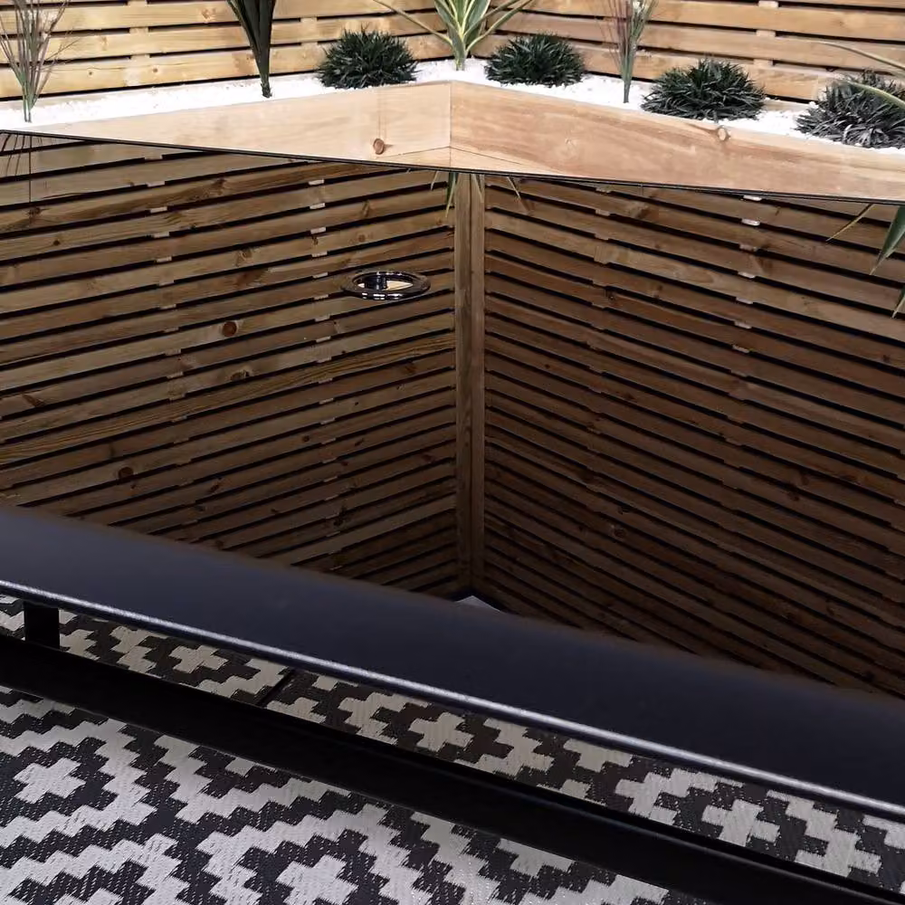 Samuel Alexander 6 Person Rectangular Black Garden Patio Table with Glass Top and Parasol Hole – 2
