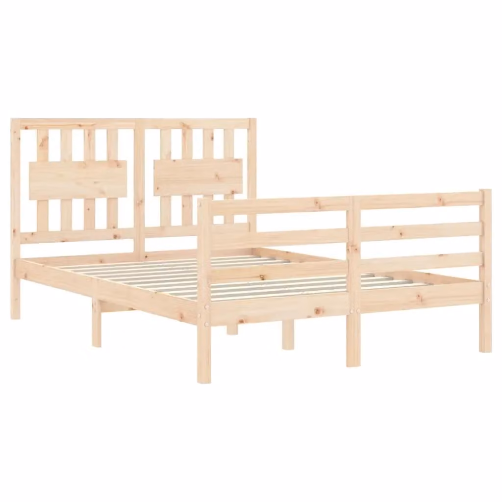 Berkfield Home Double Bed Frame with Headboard in Brown Solid Pine Wood, W/D/H: 140 x 200 cm
