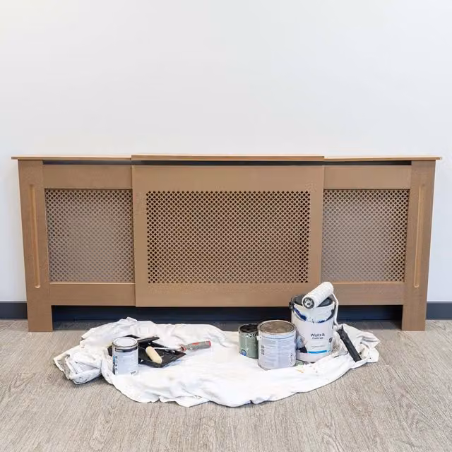 Jack Stonehouse Geometric Diamond Grill Radiator Cover, Untreated Brown MDF, Width: 141 cm