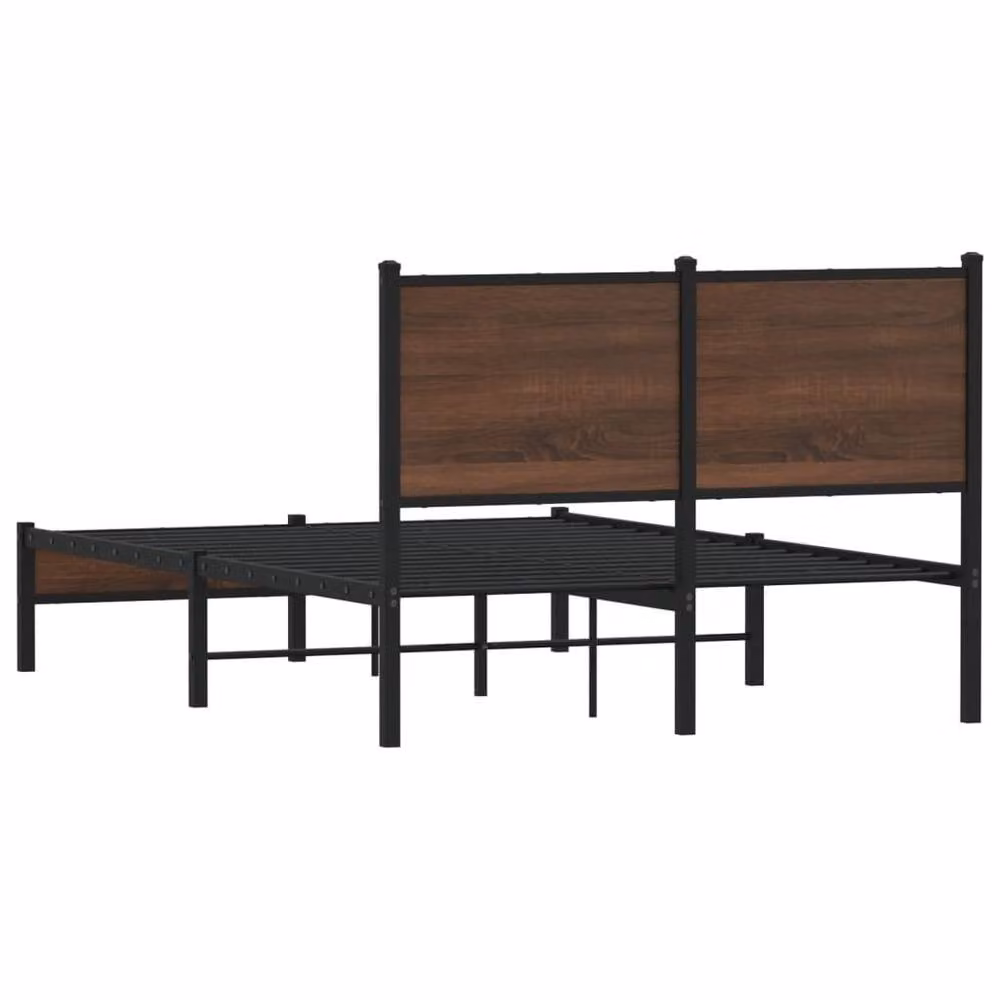 Berkfield Home Metal and Wood Bed Frame in Brown Oak, Small Double, W/D/H: 120 x 200 cm – 5