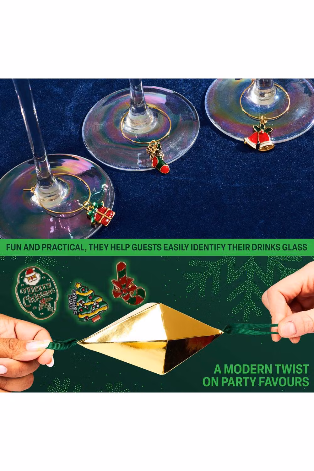 KreativeKraft Gold and Multicolour Star Glass Christmas Crackers, Pack of 6 – 7