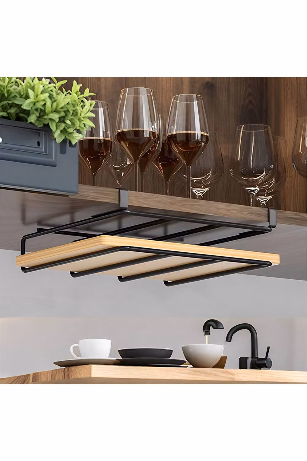 Living and Home XL Hanging Under Cabinet Cutting Board Rack, Black, W: 25 cm, D: 26 cm, H: 3 cm – 2