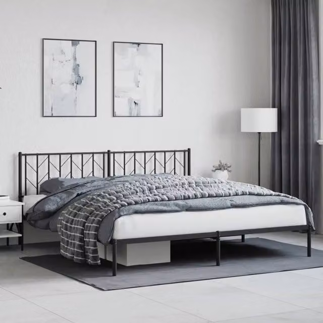 Berkfield Home Metal Bed Frame with Headboard in Black W/D/H: 193 x 203 cm