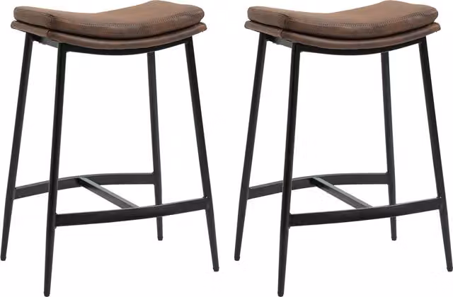 HOMCOM Set of 2 Brown Microfibre Upholstered Industrial Bar Stools with Metal Frame – 7