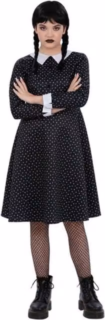 Smiffys Girls Gothic School Costume Dress in Black and White, Age 7-9 Years