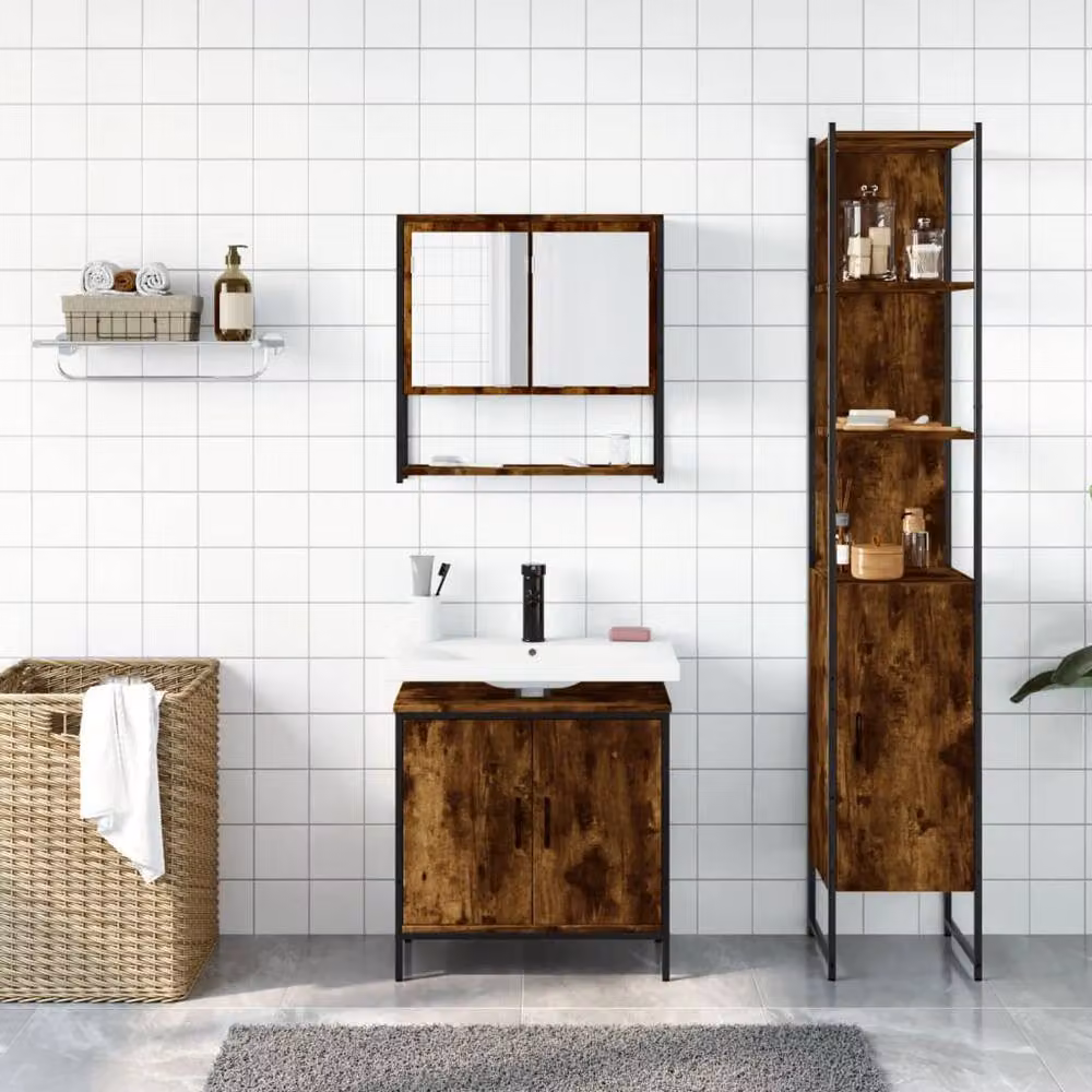 Berkfield Home 3 Piece Industrial Bathroom Furniture Set in Smoked Oak Brown – 2