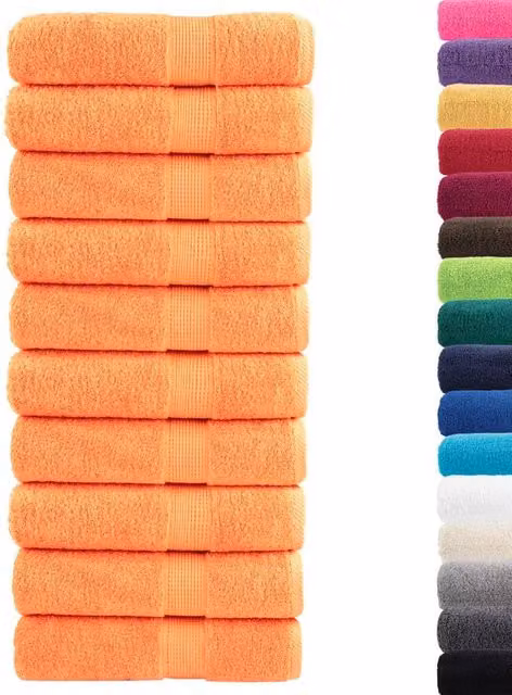 Berkfield Home SOLUND Premium Cotton Terry Shower Towels, Orange, 10 Pack, W: 70 cm, H: 140 cm, 600 gsm – 1