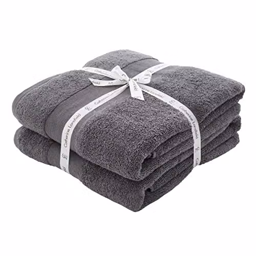 Catherine Lansfield Grey Cotton Terry Bath Sheet Towels, Pack of 2