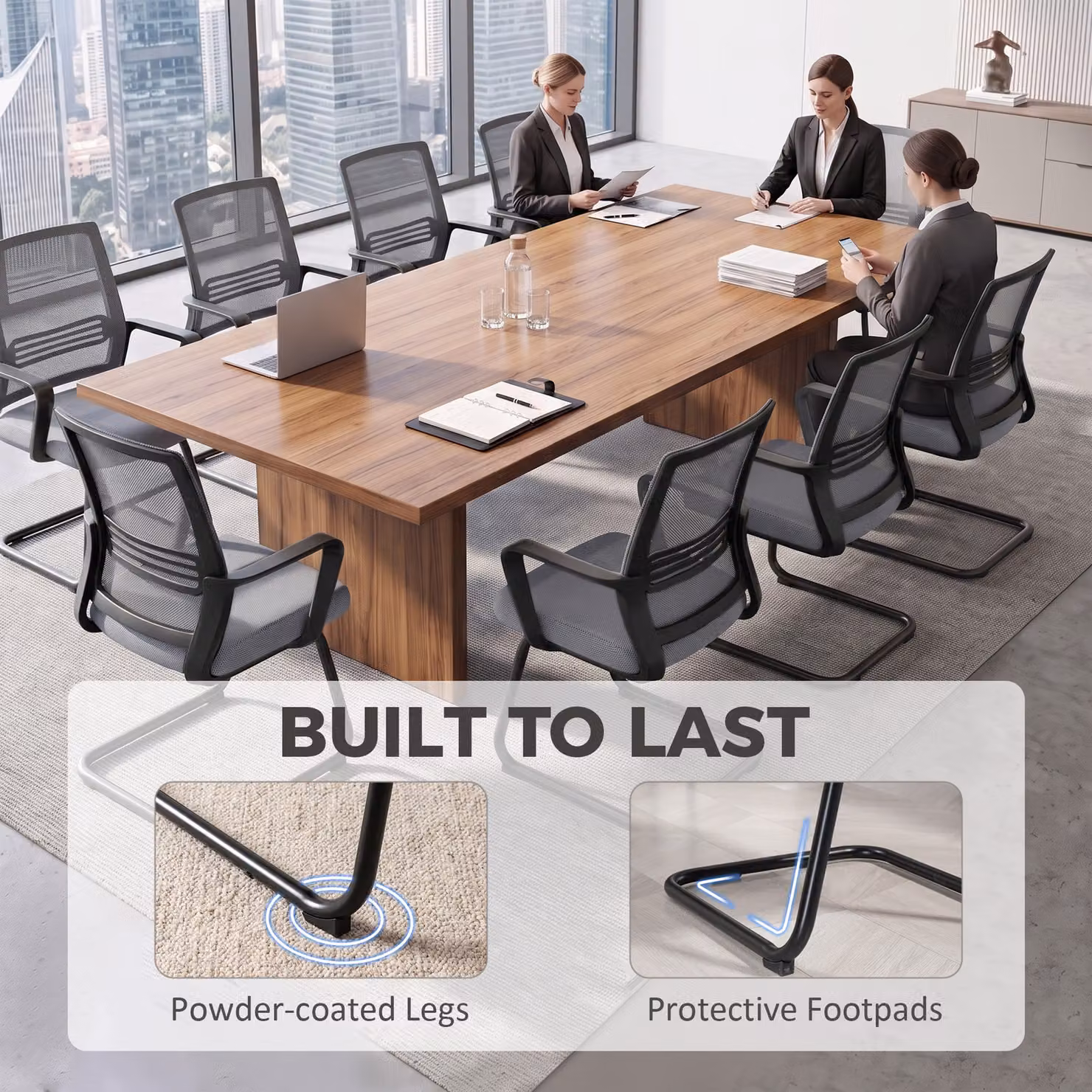 HOMCOM Ergonomic Padded Meeting Office Chair with Sled Base in Dark Grey – 5