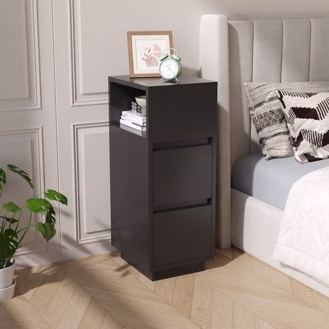 Living and Home Minimalist Bedside Table with Drawers in Matt Black, W/D/H: 65 x 30 x 1 cm