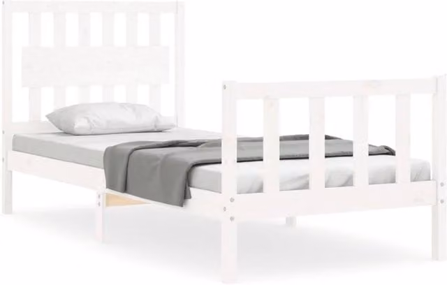 Berkfield Home Single Solid Wood Bed Frame with Headboard in White Pine, 90 x 200 cm – 1