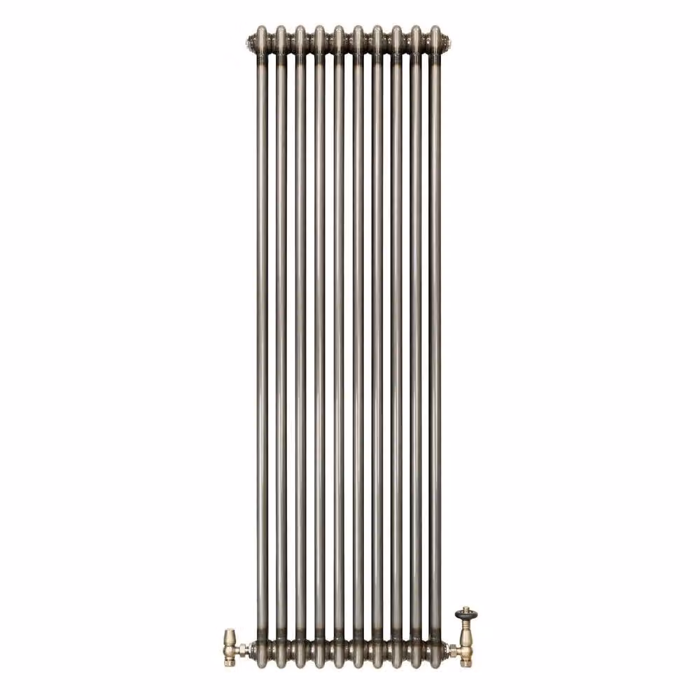Monstershop Traditional 2 Column Carbon Steel Radiator with Valves and Wall Brackets, Silver – 2