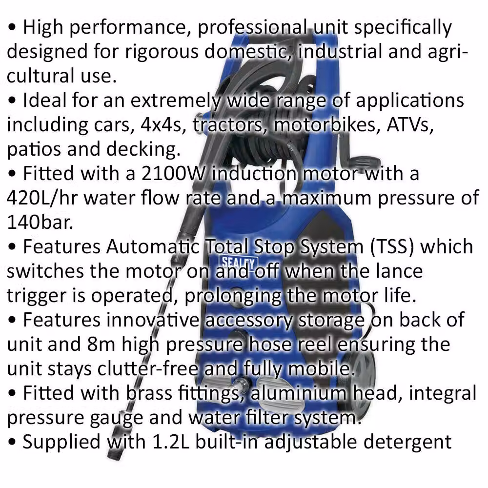 Loops Premium Pressure Washer with Total Stop System, Rotary Jet Nozzle and 8m Hose in Blue and Multicolour – 2
