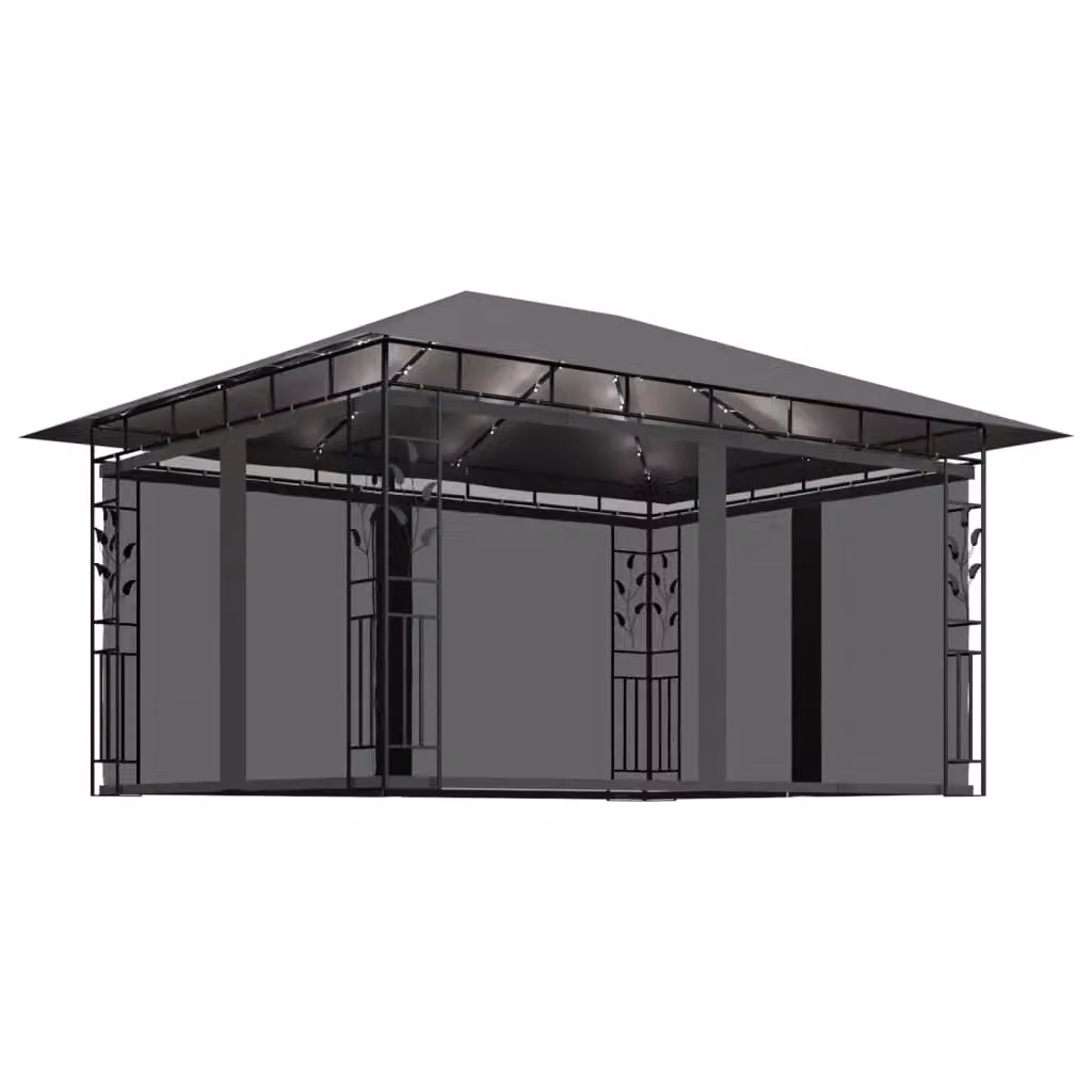 Berkfield Home Gazebo with Mosquito Net and LED String Lights, Anthracite and Black, W: 400 cm, D: 300 cm, H: 273 cm – 2